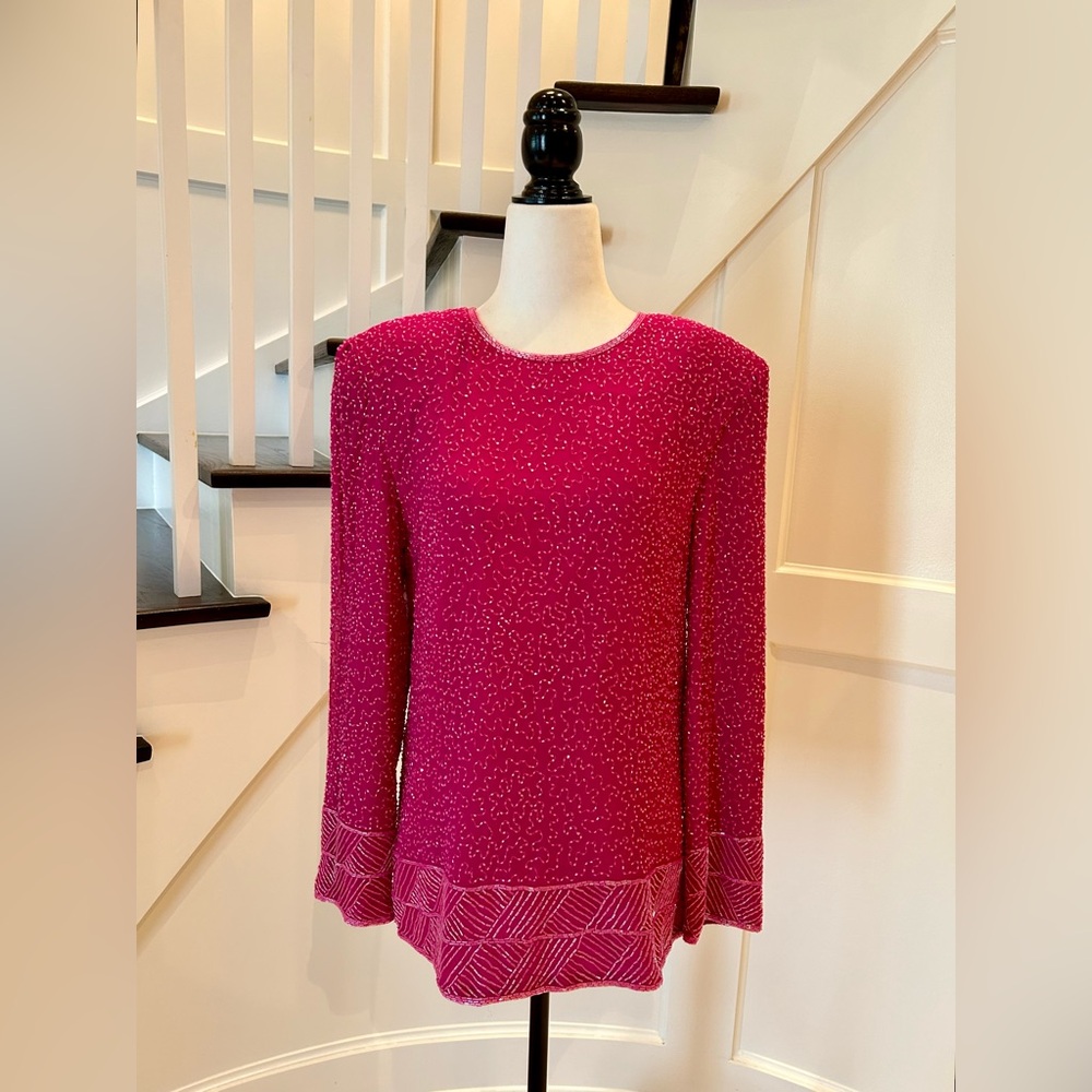 Talbot's 100% Silk Pink Beaded Top